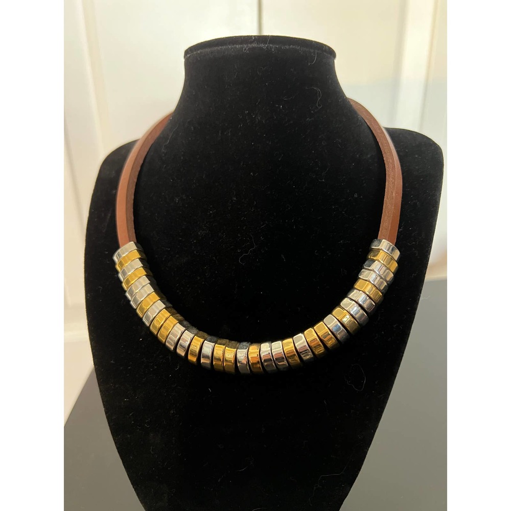 J. Crew Mixed Metal and Leather Necklace